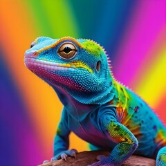 Obraz premium Vibrant Rainbow Gecko on Branch