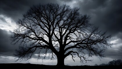 Silhouetted Tree Against Dramatic Stormy Sky