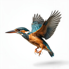 Kingfisher in Flight, Isolated on White