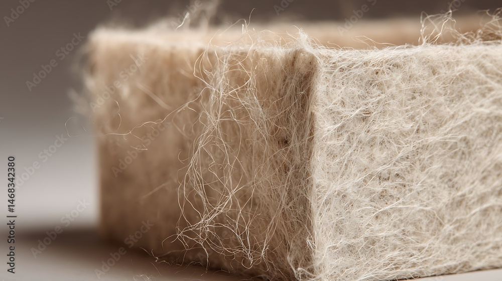 Poster a close, up view of a biodegradable mycelium box showcasing its fibrous texture and natural packagin