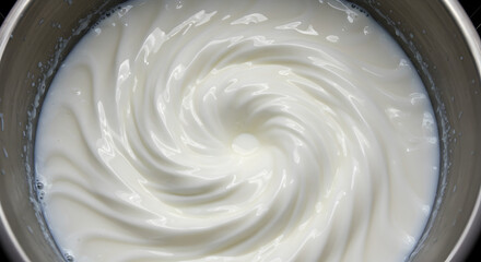 Mixing Thick White Cream in Stainless Steel Bowl