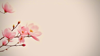 Naklejka premium Pink magnolia blossoms on a branch against a soft light background.