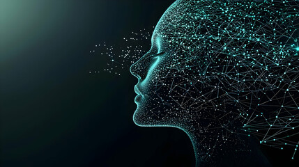 Abstract Glowing Teal Profile Of Woman