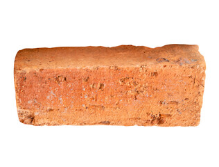 Side view of single old red or orange brick in vertical isolated with clipping path in png file format