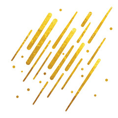 Falling lines of gold glitter confection on white background
