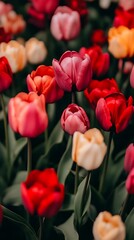 Obraz premium Colorful tulips blooming in spring garden