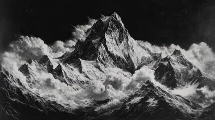 Mountain range with snow on it. The sky is cloudy and the mountains are covered in snow