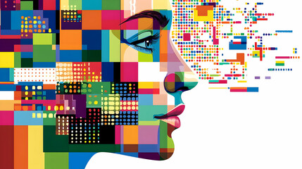 Colorful Pixelated Woman Face Design