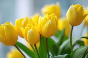 Obraz premium Close-up view of vibrant yellow tulips in bloom.