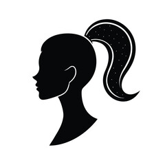 Silhouette of a woman with ponytail in profile simple black and white vector illustration suitable for design