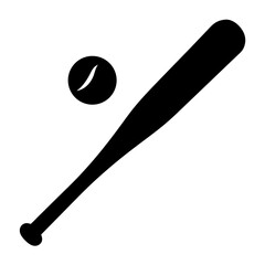 Simple Black and White Baseball Bat and Ball Icon Vector Illustration