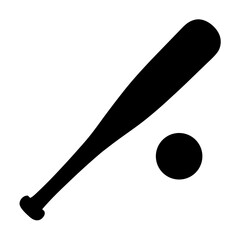 A simple black and white image of a baseball bat and ball