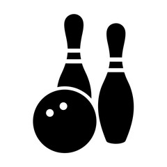 Simplified Black and White Bowling Ball and Pins Icon Representing Sport