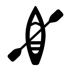 Silhouette of a canoe with paddle, representing outdoor activities and sports
