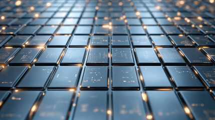 High tech digital tiles with glowing patterns create futuristic atmosphere