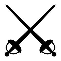 A silhouetted image of two rapiers crossed with a simple white background