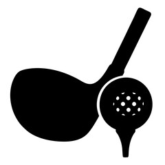 Simple Black and White Vector Image of Golf Club and Golfball