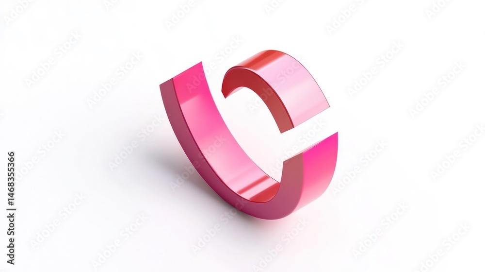 Wall mural stylish abstract curved 3d geometric shape in pink and red colors on a white background minimal mode