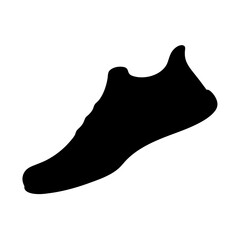 Single Black Silhouette of a Running Shoe on Plain White Background
