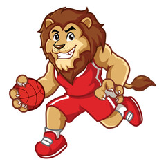 Cartoon Lion Loves Playing Basketball