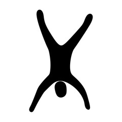 Simple black silhouette of a person upside down with their legs spread