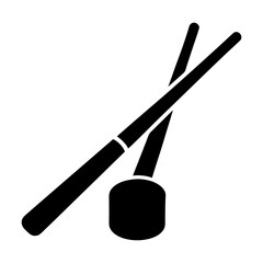 Stylized illustration of chopsticks resting on a chopstick rest, isolated