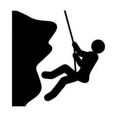 Icon Illustration of a Person Rock Climbing on a Cliff Face with Rope