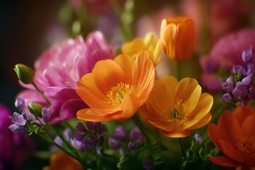 Vibrant orange and pink flowers in a close-up shot.