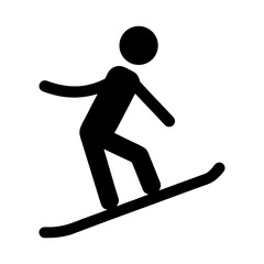 Simple black and white snowboarder icon indicating winter activity on slope