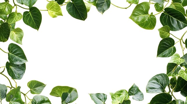 Green leaves frame on white background