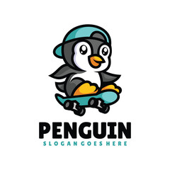 Cartoon Penguin Skateboard Mascot Logo Design