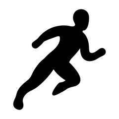 Silhouette of a person running at full speed on white background