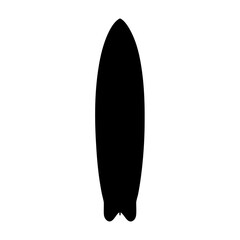 Isolated silhouette of a surfboard with twin fins for surfing the waves