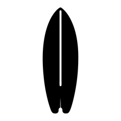 Black Silhouette of a Surfboard with Twin Fins and Stringer Line