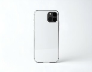 White smartphone in a transparent case on white background. Perfect for app presentations, mockups, and technology websites.
