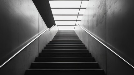 Fototapeta premium Minimalist staircase leading towards bright light in a modern building