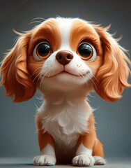 Naklejka premium close-up of an adorable small brown and white puppy with big shiny eyes and floppy ears showing a gentle and lovable expression