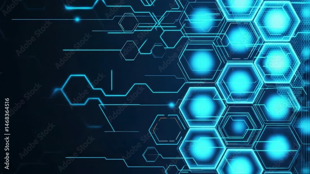 Poster abstract technology background with blue hexagonal shapes and lines for modern digital design 4k vid