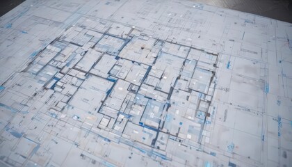 Blueprint overlay on architectural floor plan, digital template, blue tones ,  building,  background
