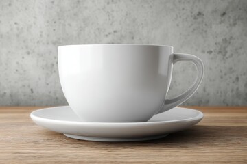 Fototapeta premium Empty white ceramic coffee cup on wooden surface.