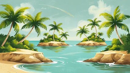 Obraz premium Paradise Islands with Sandy Beaches and Palm Trees 