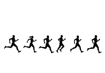 People running silhouette. This image shows a group of individuals in active motion, captured in dynamic black outlines, symbolizing speed, energy, and athleticism. Vector clipart illustration design.