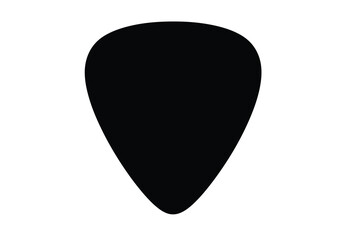 Guitar pick silhouette. This image shows a dark outline of a classic guitar pick, representing musical elements, instrumental accessories, and sound production. Vector clipart illustration design.