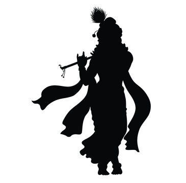 Lord Krishna silhouette. This image showcases a bold outline of Lord Krishna, symbolizing devotion, faith, and spiritual enlightenment in a sacred depiction. Vector clipart illustration design.