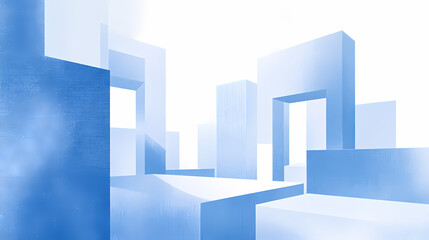 Grainy gradient blue white fading rectangles geometric shape bright minimal abstract keynote background. [Cyber Serenades] | LED Melodies | bright tune. Illustration