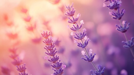 Obraz premium Soft lavender blooms in the morning light, a dreamy floral landscape