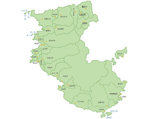 和歌山県　地図　黄緑　斑点　イラスト