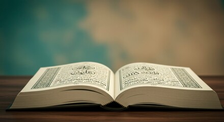 Obraz premium Open Quran on wooden table