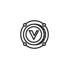 Fototapeta premium A line art icon featuring a capital 'V' enclosed within concentric circles and four smaller circles positioned around the outer ring, likely representing a voltmeter or related concept.