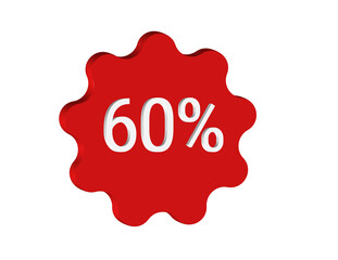 Simple 3D illustration of a red label with the numbers 60%